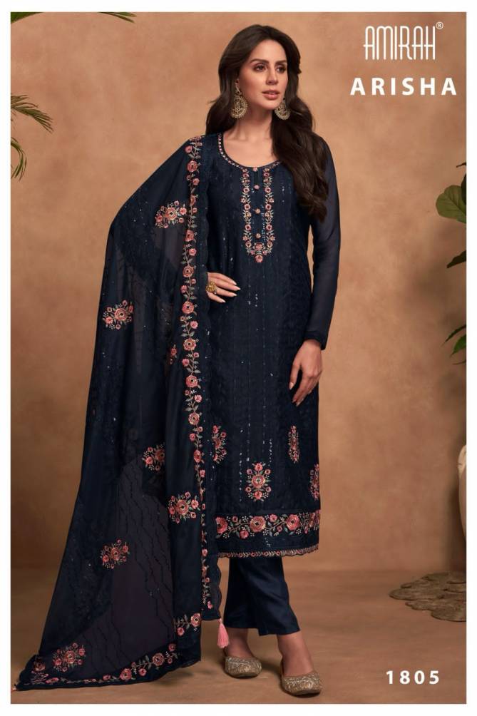 Arisha By Amirah Embroidery Organza Designer Salwar Suits Catalog
